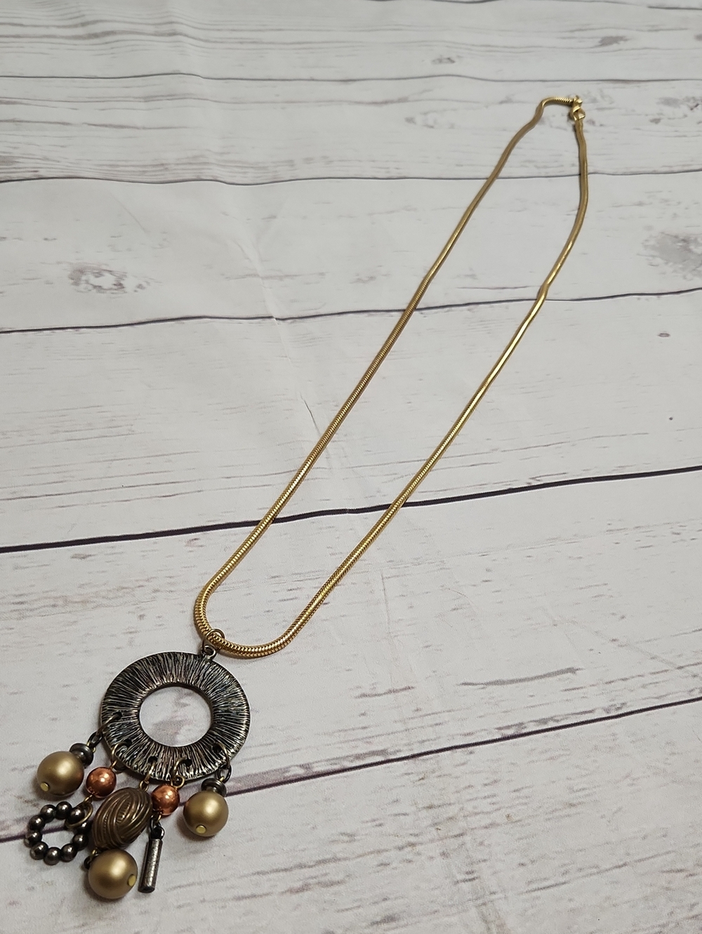 Gold and Mixed Metal Pendant Necklace - Women Jewelry